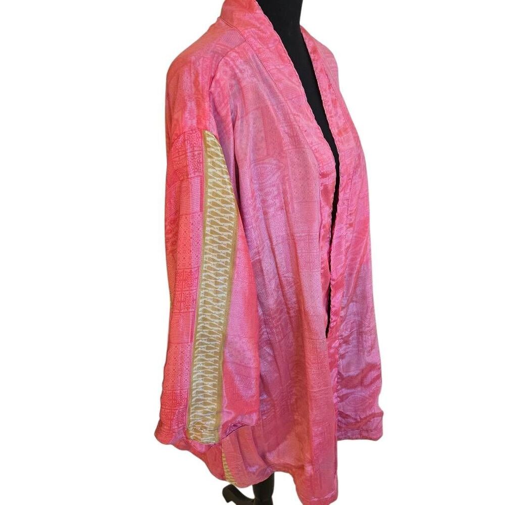 Boho Womens Patchwork Silky Reversible Belted Lon… - image 4